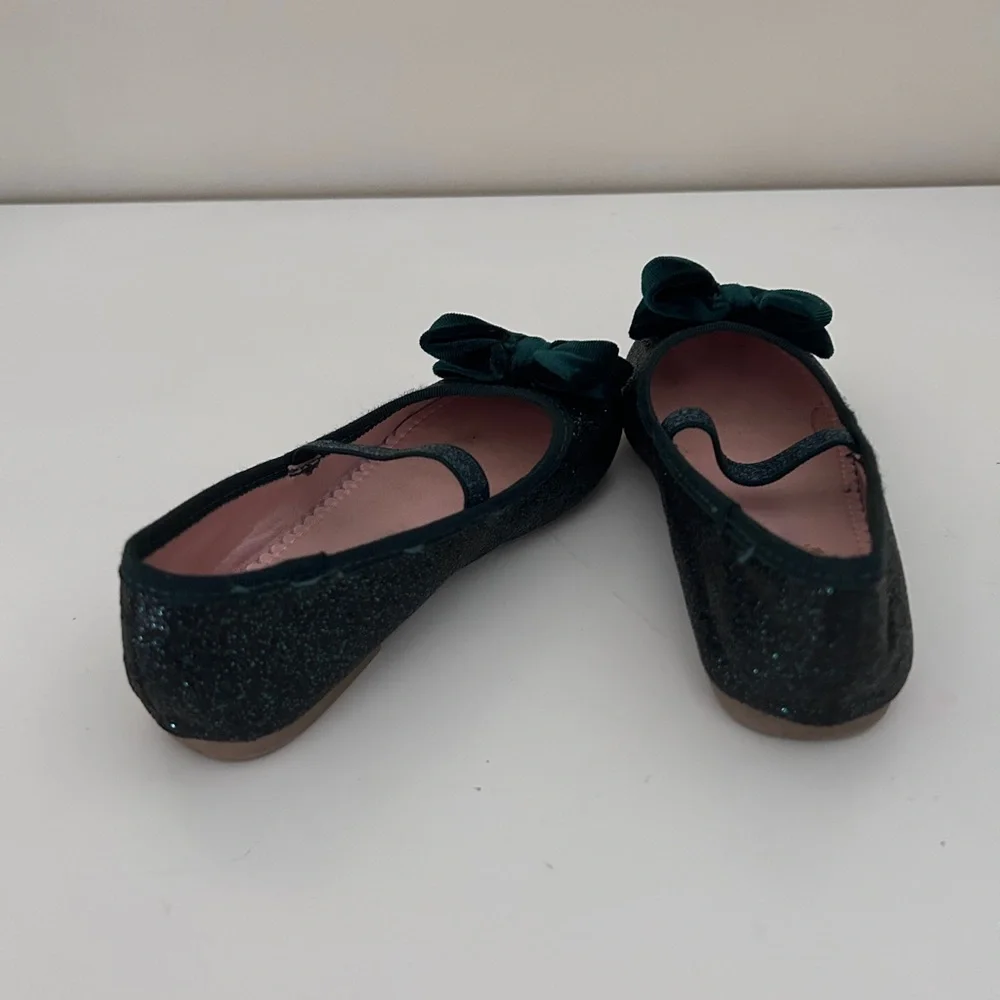H&M Dark Green Glitter Bow Mary Jane Flats